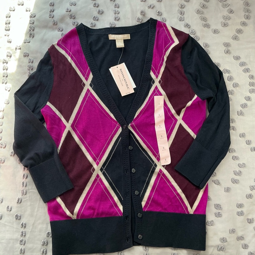 Banana Republic Women's Argyle Cardigan - Pink and Black